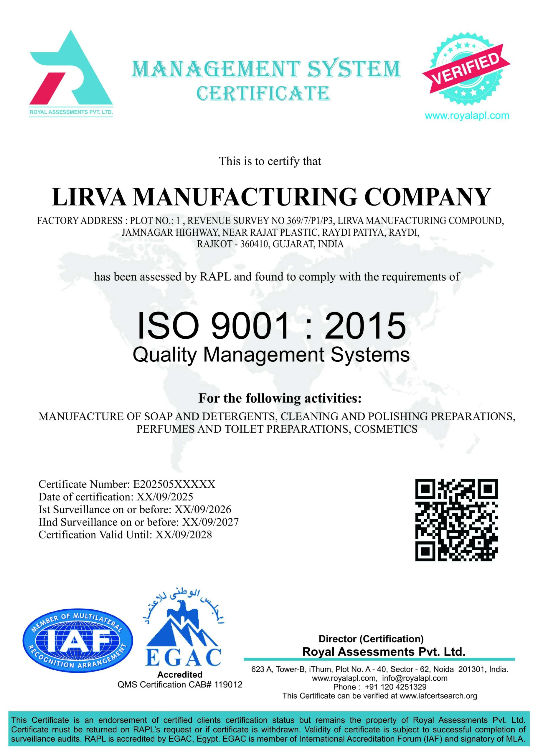 LIRVA MANUFACTURING COMPANY QMS